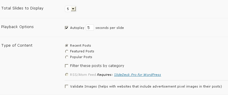 slidedecksettings Screenshot of settings for Slidedeck WordPress plugin
