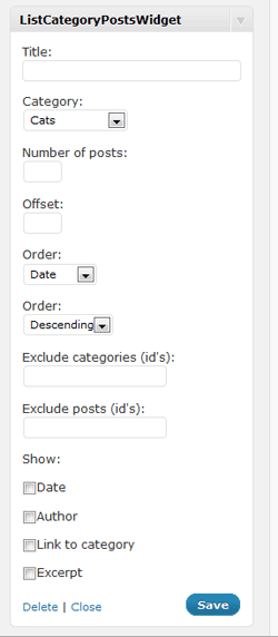 screenshot of list category posts