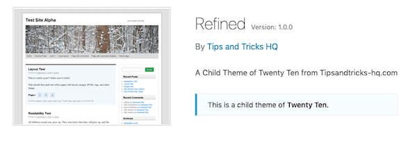 A look at the refined twenty ten child theme