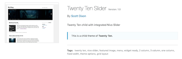 A look at the twenty ten child theme slider