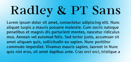 Radley and PT Sans Google Fonts