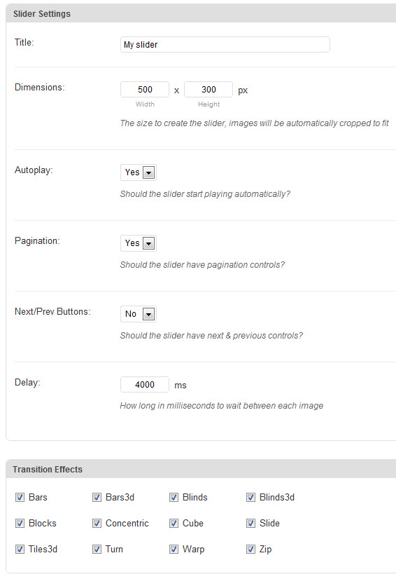 Flux slider plugin settings