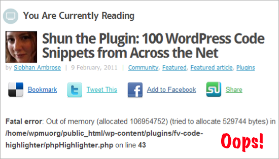 fv-code-highlighter fatal error with code highlighter plugin