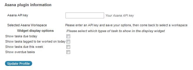 The Asana Plugin Information Is Easily Seen In The WordPress Profile