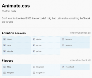 Animate WordPress-screenshot of custom CSS build selection screen