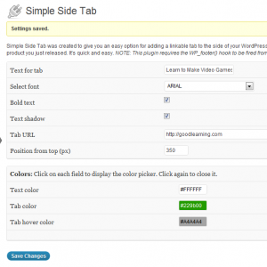 Call To Action-Screenshot of Simple Side Tab Settings