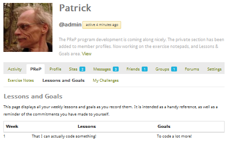 WordPress User Plugin \- Screenshot of PReP goals