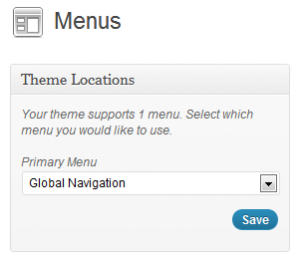 WordPress Menus-Screenshot of theme locations panel