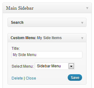 WordPress Menus-Screenshot of Menu Widget setup