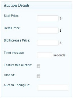 A Screenshot Of The "Add New Auction" Settings From The WordPress Theme