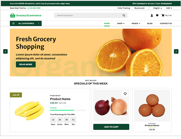 Grocery eCommerce header.