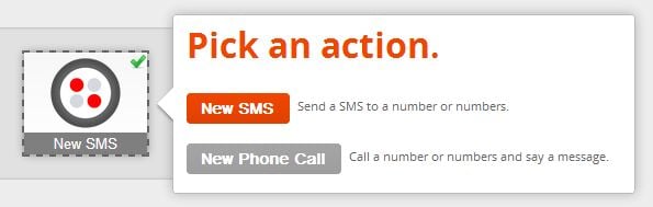Screenshot of "Pick An [Twilio] Action".