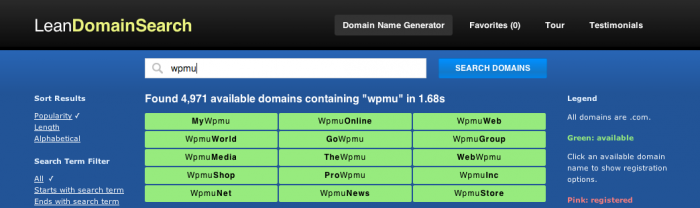 Lean Domain Search results