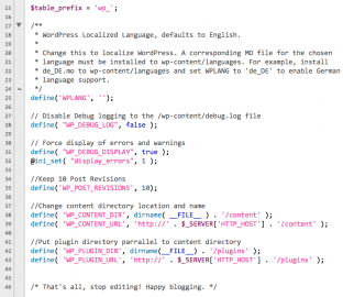 A screenshot of wp-config.php