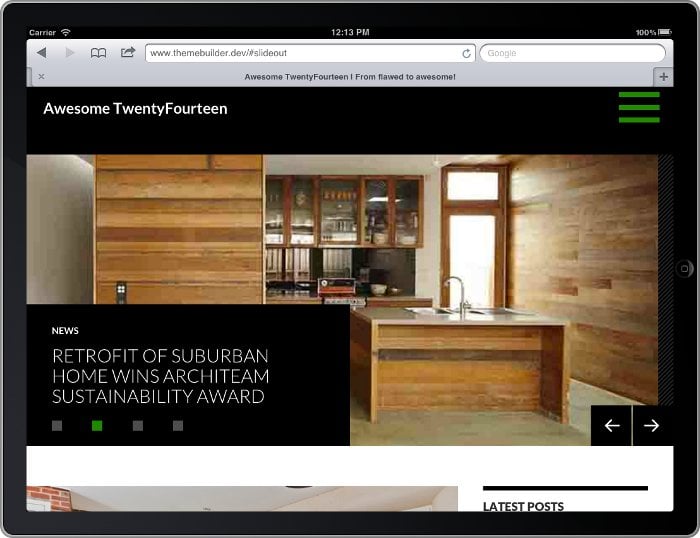 Screenshot of Twenty Fourteen on tablet showing slider
