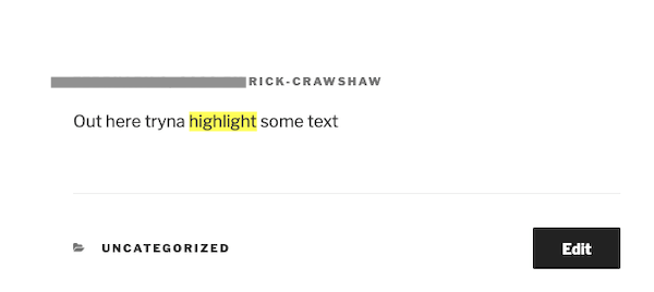 A live view of the highlighted text