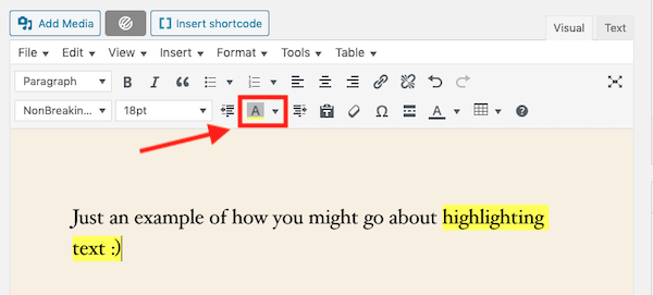 Using the TinyMCE plugin makes it easy to highlight text in WordPress