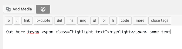 add the following code into the text editor to highlight the selected text