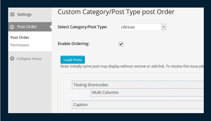 The custom post categories being organized.