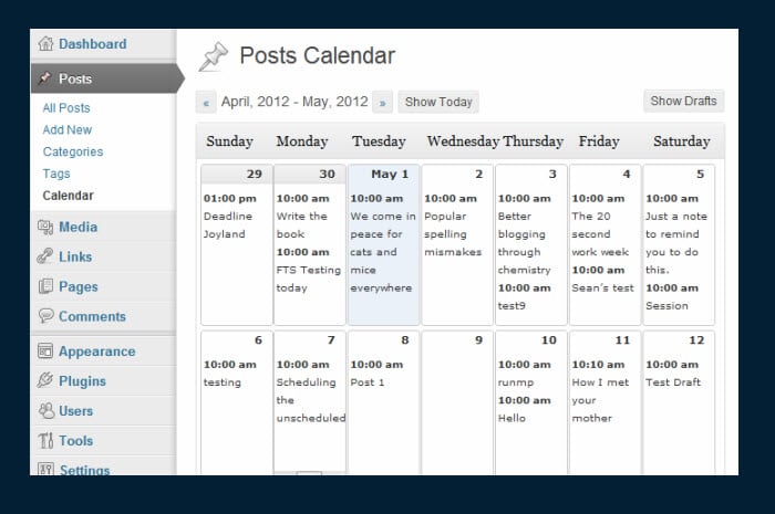 A look at the posts calendar.