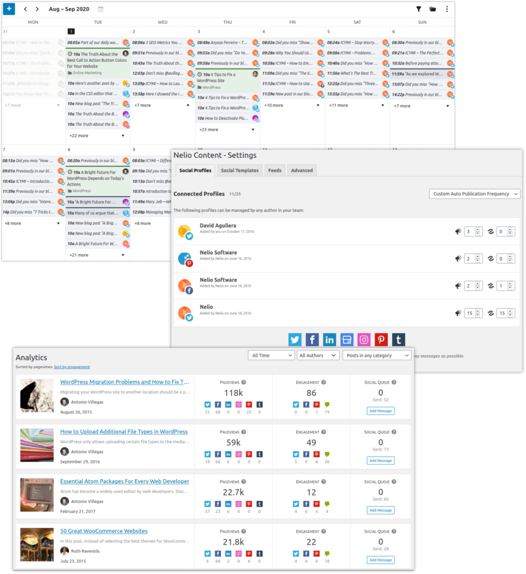 Nelio Content screenshots.