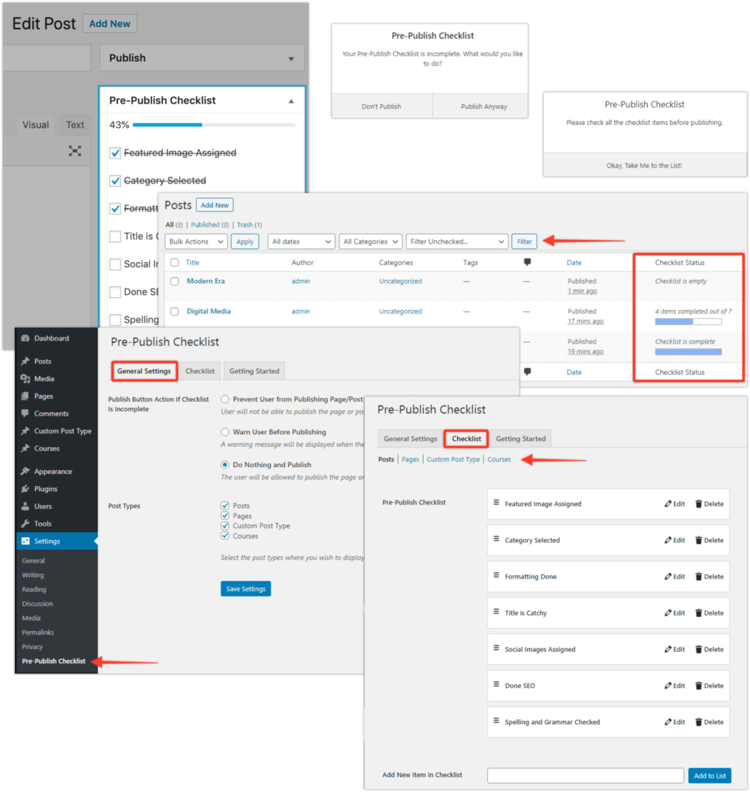Pre-Publish Checklist screenshots.