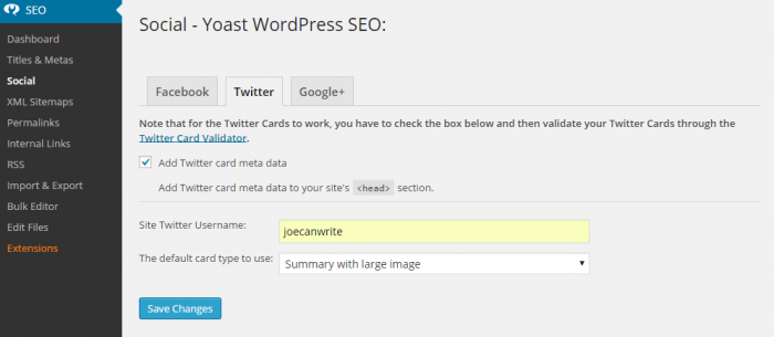 WordPress SEO plugin settings