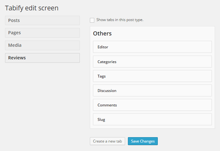 Tabify Edit Screen Settings
