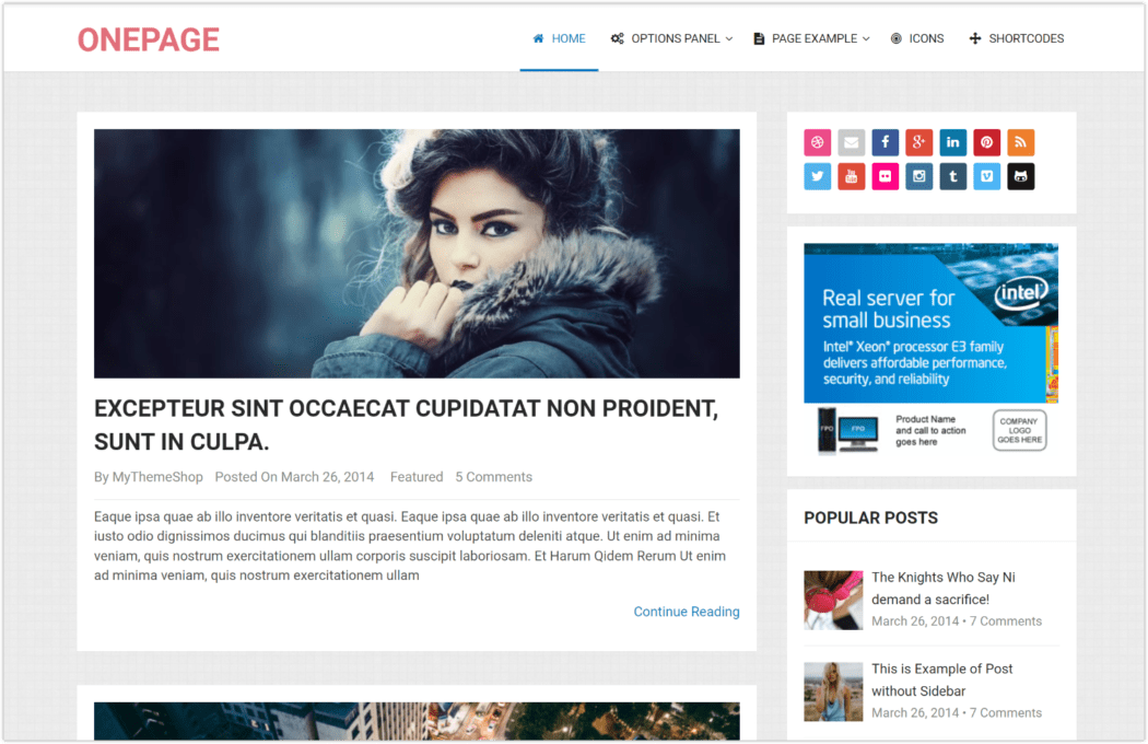 OnePage theme, blog