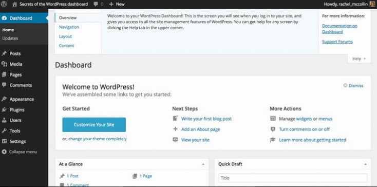 WordPress admin help tab