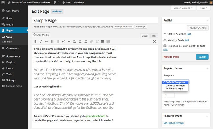 Setting a page template