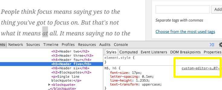 Browser inspector tool showing filepath of CSS file.
