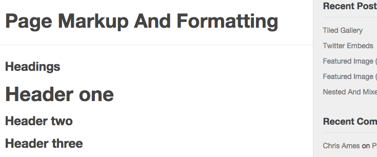 WP Test page markup example