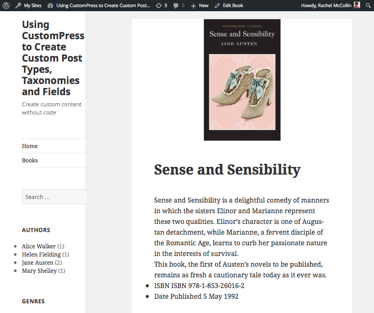 CustomPress - custom fields displayed on page