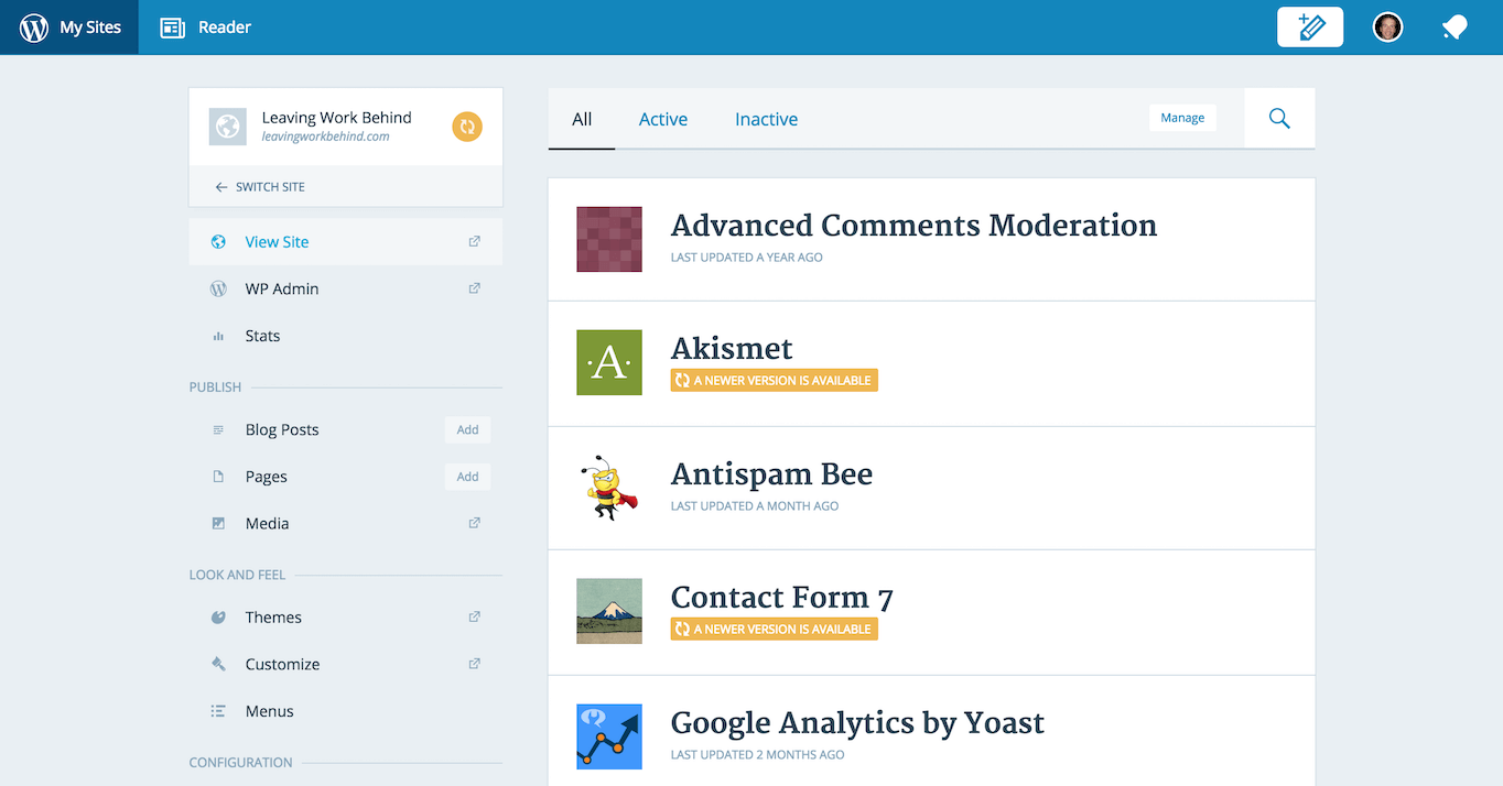 Jetpack Manage plugins management
