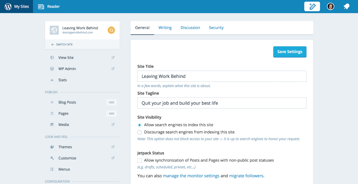 WordPress settings