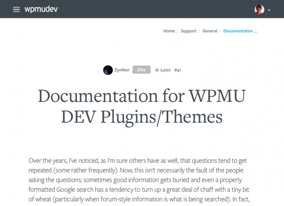 WPMU DEV documentation web page