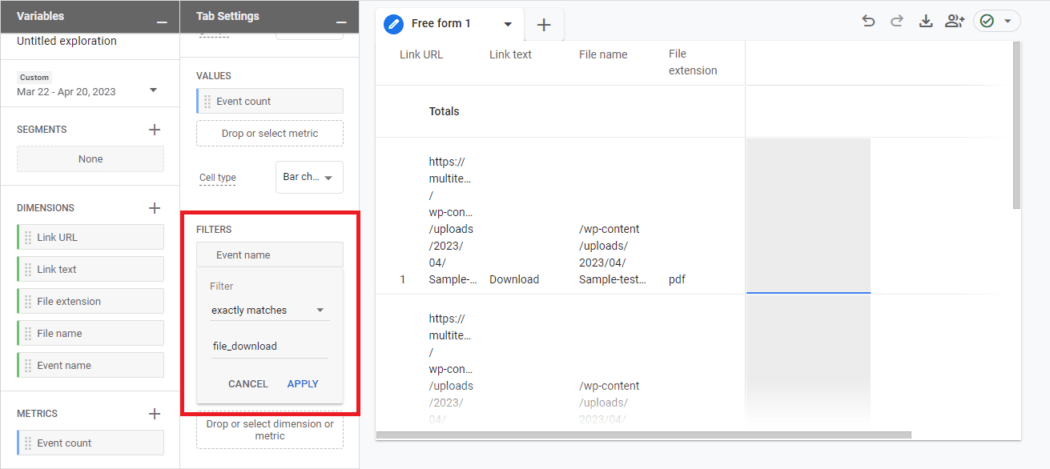 Custom report filters