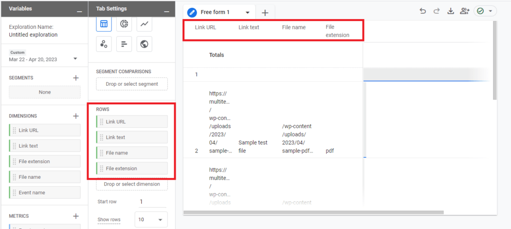 Custom report rows