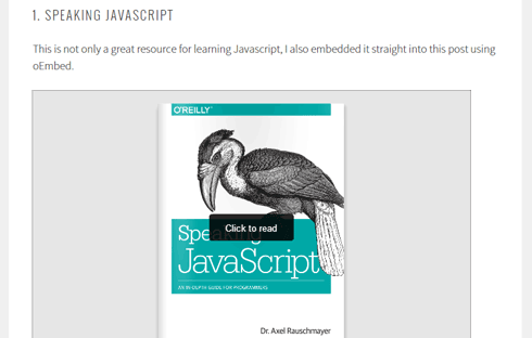 A book is dynamically displayed in a post on the front end.