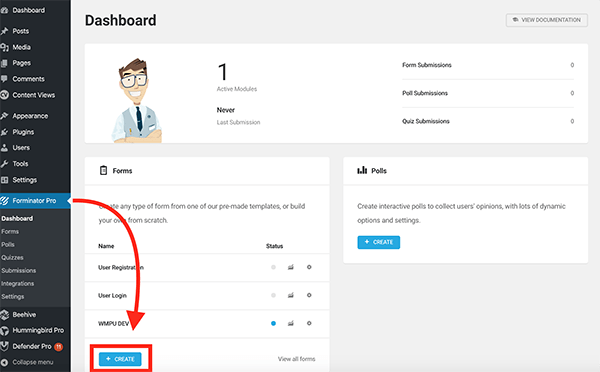 Forminator dashboard.
