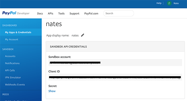 Sandbox credentials PayPal.