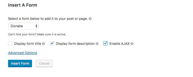 Select the form you want to insert