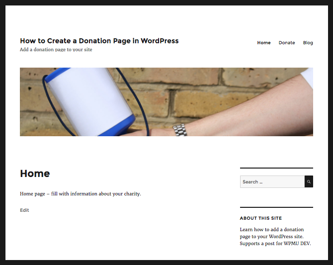 Site running twenty sixteen with a static home page