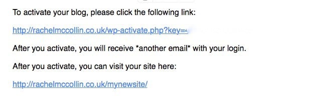 WordPress Multisite - default activation email