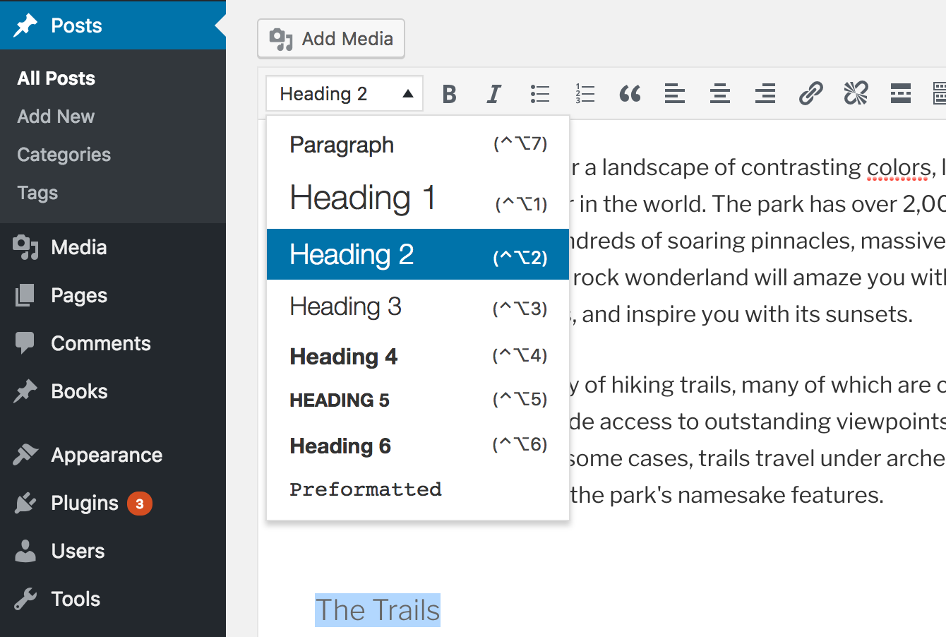 New Heading Selection Positioning