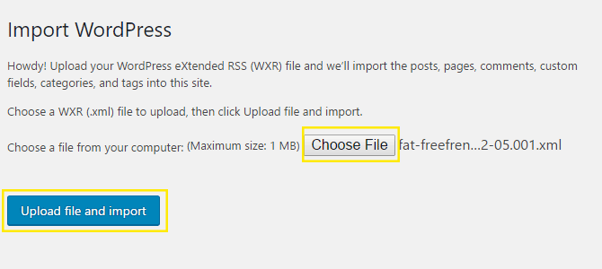 Import WordPress page.
