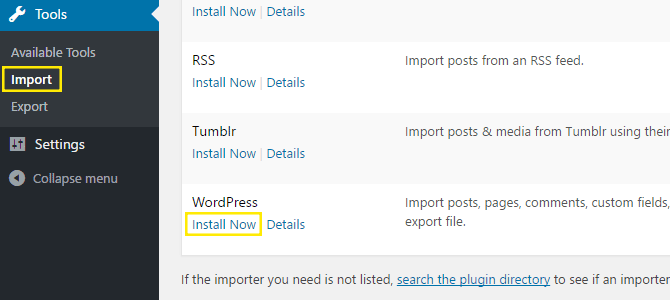 The Import page.