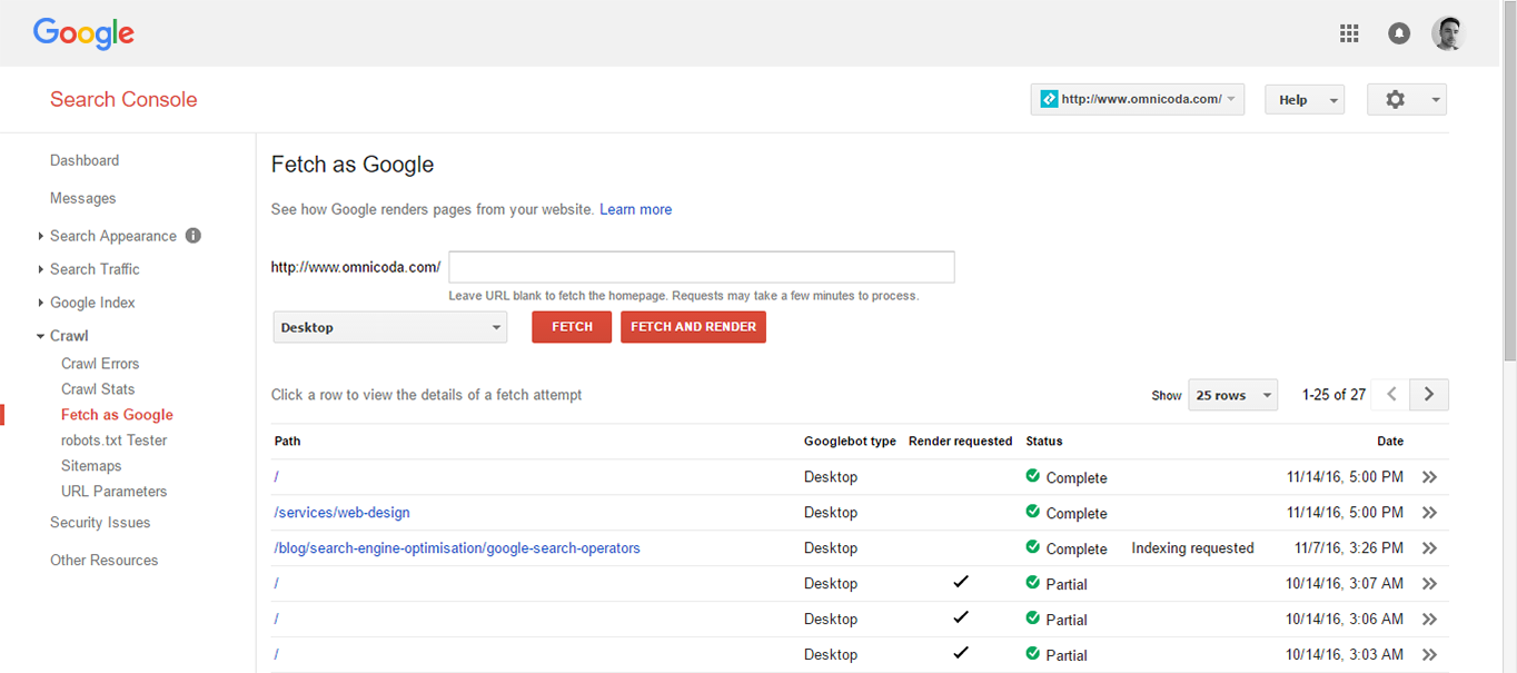 Google Search Console Fetch.
