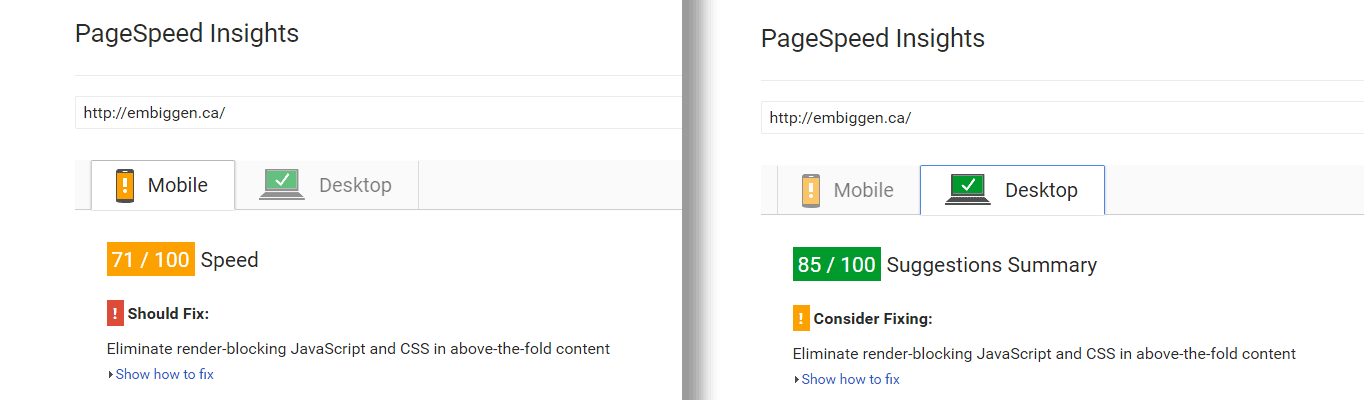Score for a fresh install of WordPress.